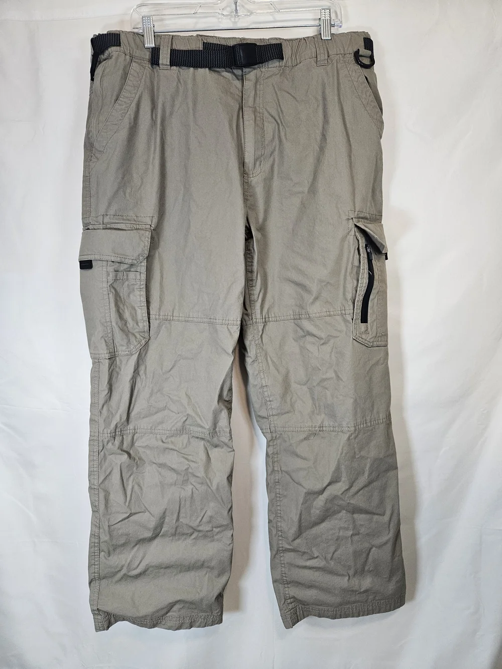 Men's Lined Cargo Pants in Light Khaki with Utility Belt Hiking Fisherman